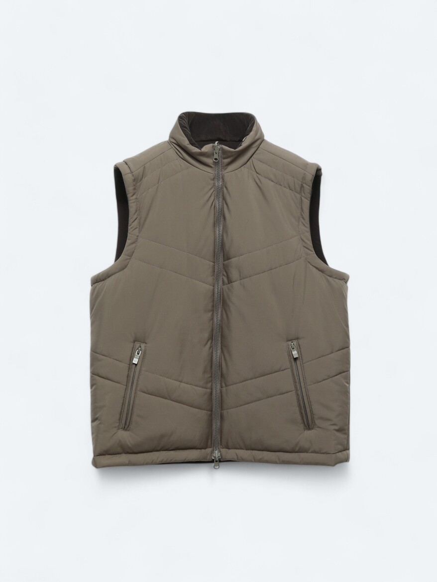 Dark Mink Regular Fit Hidden Hood Casual Weaving Puffer Vest - 13