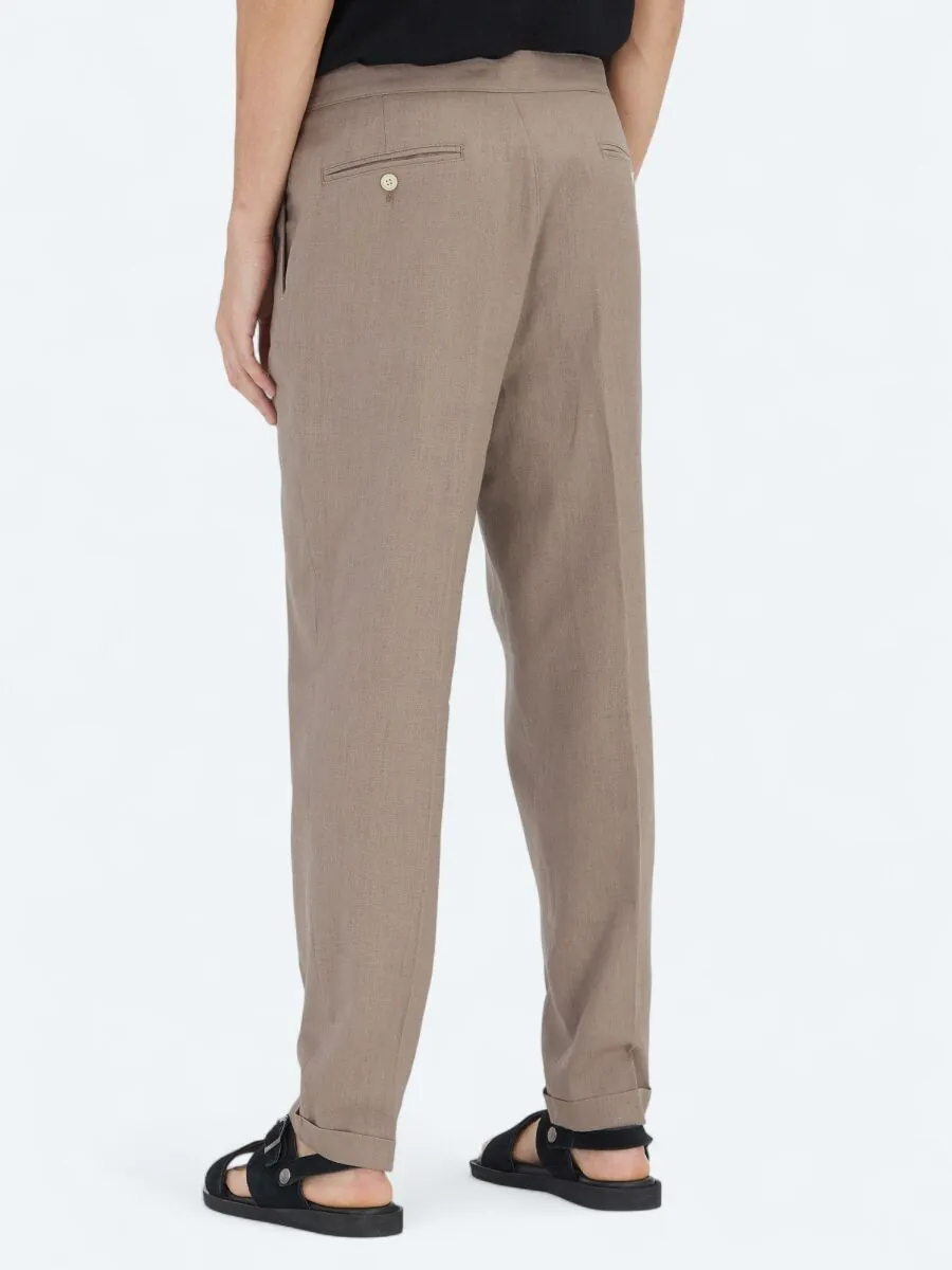 Dark Mink Weaving Carrot Fit Casual Cotton Blended Trousers - 4