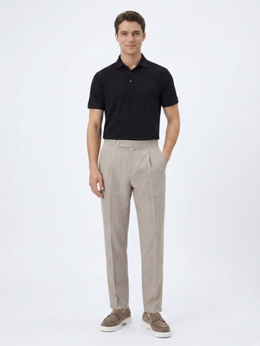 Dark Mink Weaving Carrot Fit Casual Cotton Blended Trousers 