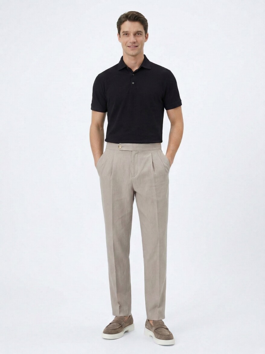 Dark Mink Weaving Carrot Fit Casual Cotton Blended Trousers - 3