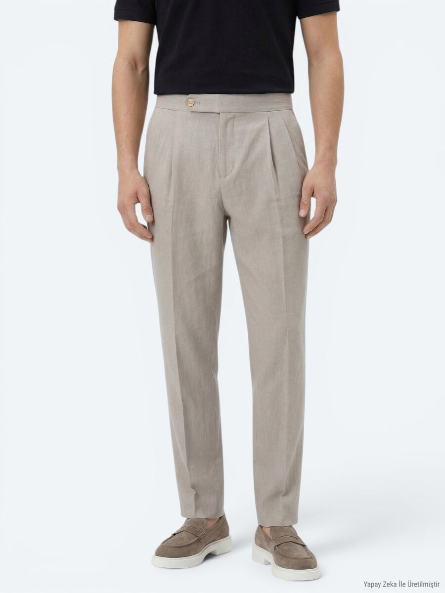 Dark Mink Weaving Carrot Fit Casual Cotton Blended Trousers - 2