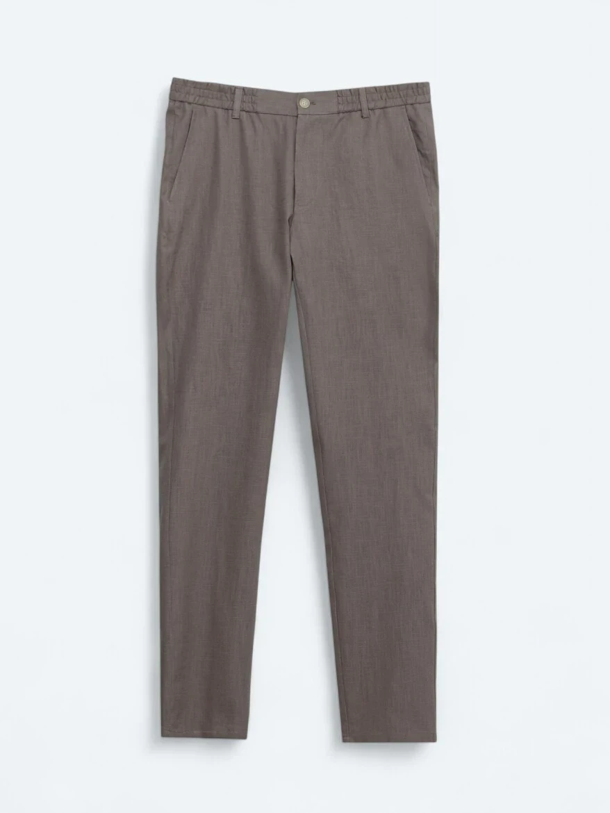 Dark Mink Weaving Casual Cotton Blended Trousers 