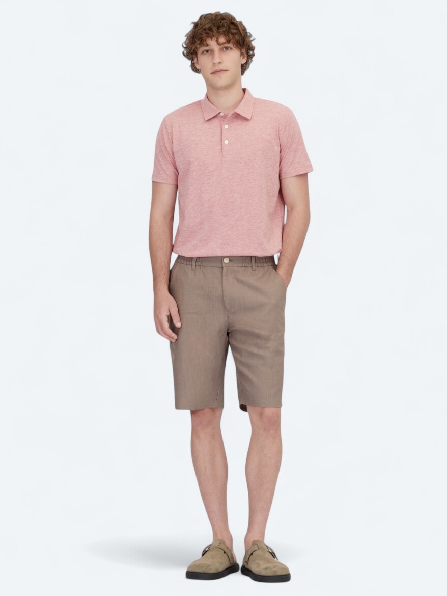 Dark Mink Weaving Jogging Fit Casual Cotton Blended Bermuda - KİP