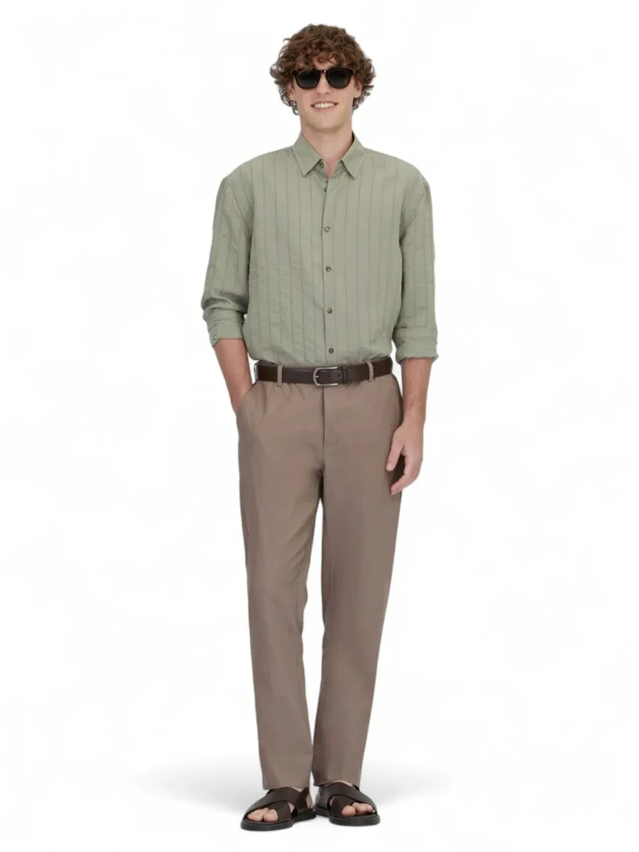 Dark Mink Weaving Jogging Fit Casual Cotton Blended Trousers - 1