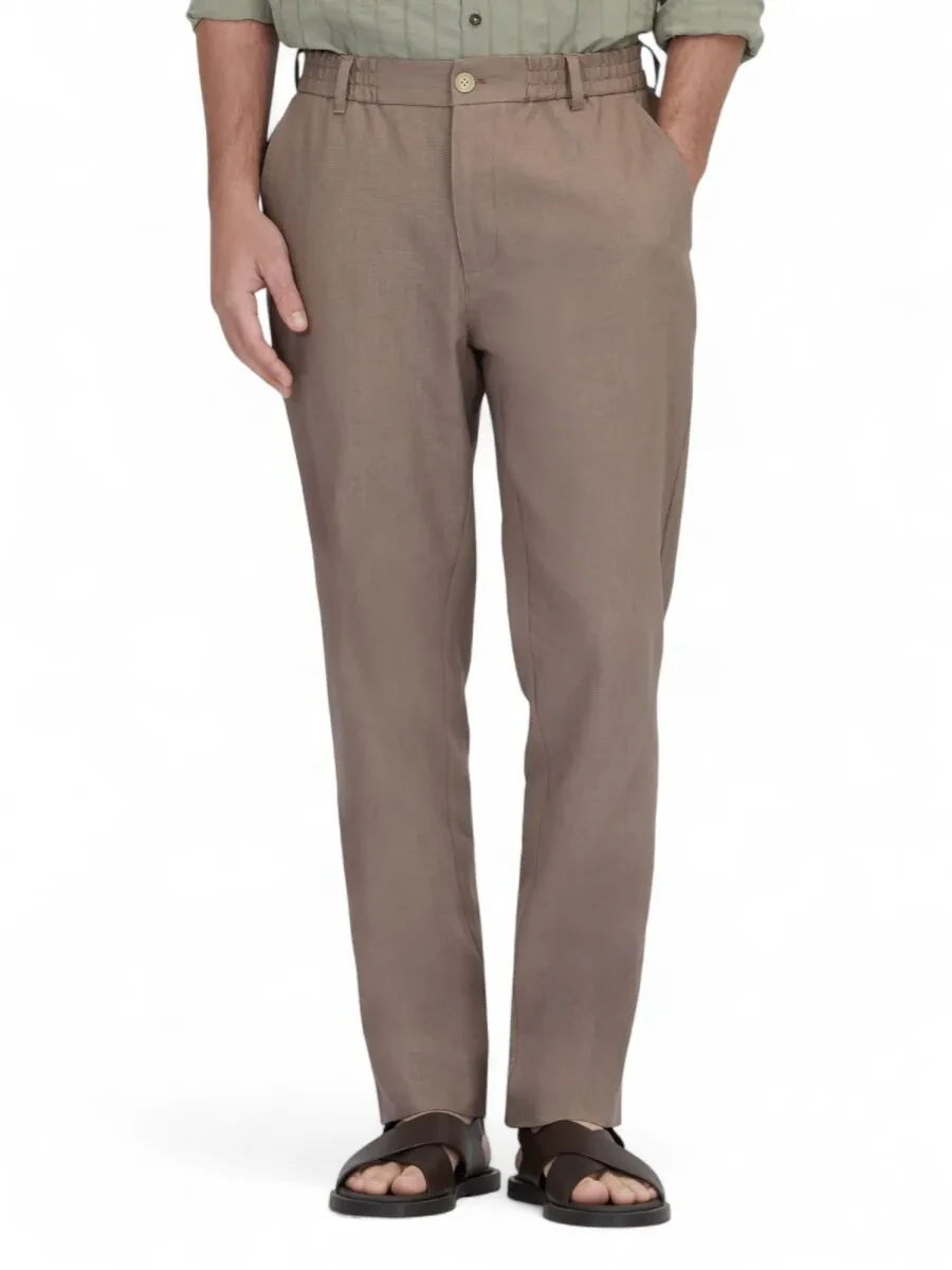 Dark Mink Weaving Jogging Fit Casual Cotton Blended Trousers - 2