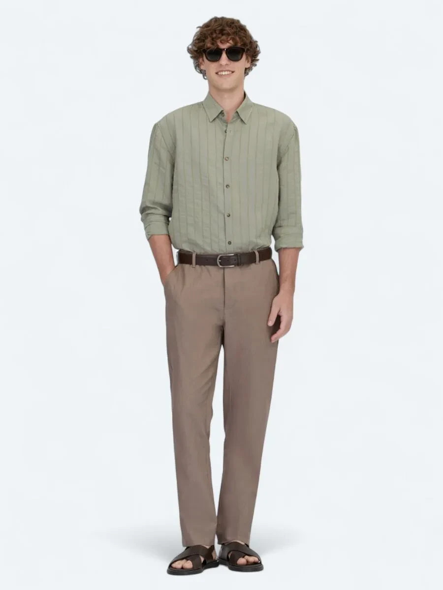 Dark Mink Weaving Jogging Fit Casual Cotton Blended Trousers - 1