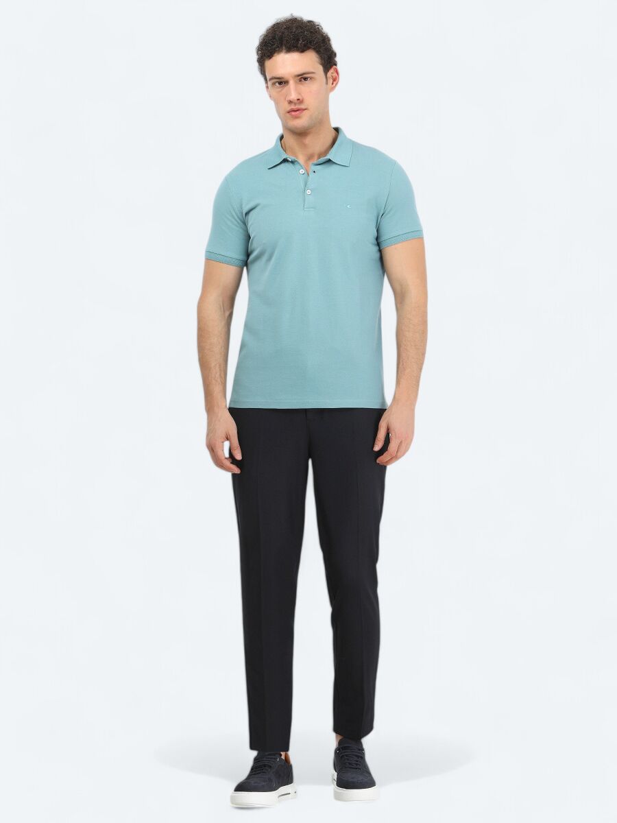 Dark Mint Plain Polo Neck 100% Cotton T-Shirt - 2