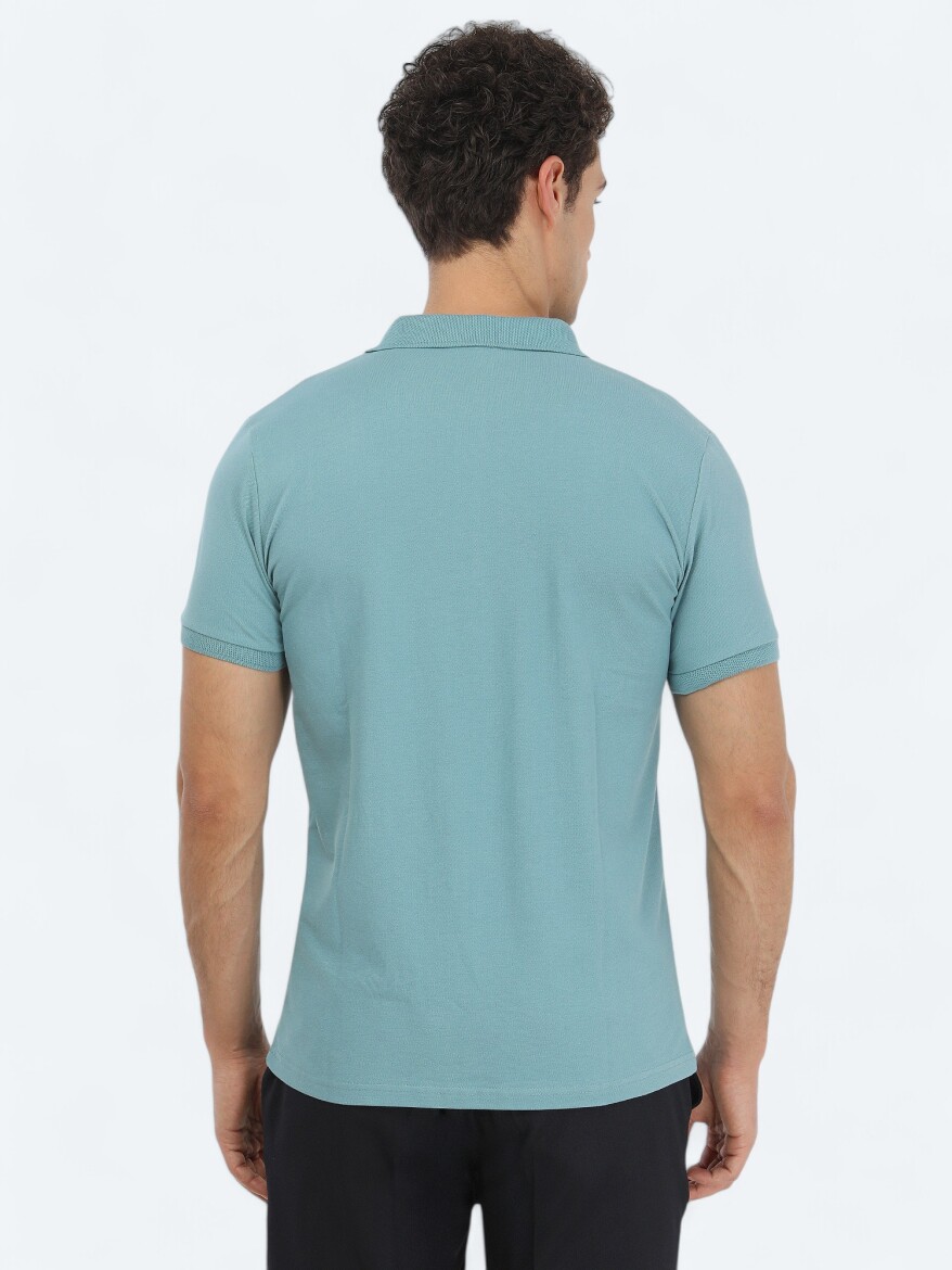 Dark Mint Plain Polo Neck 100% Cotton T-Shirt - 5