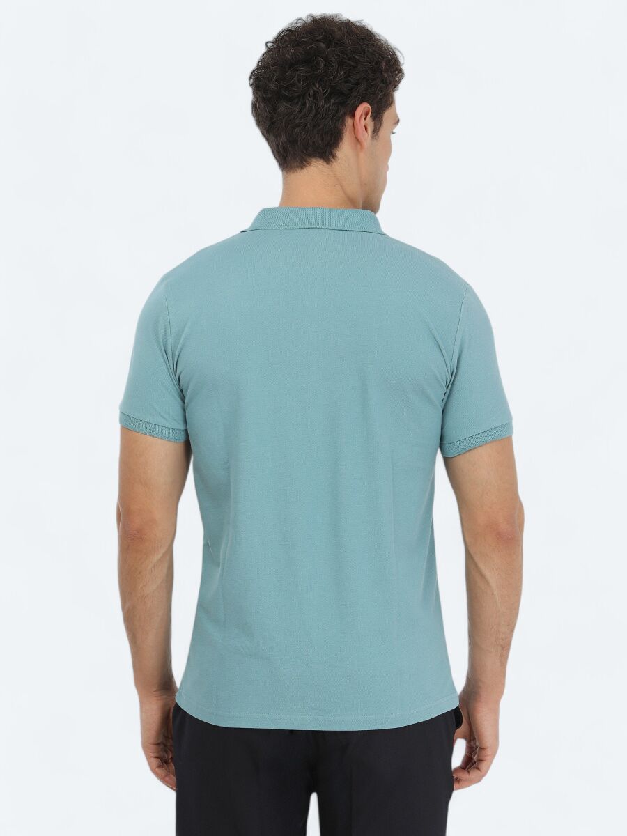 Dark Mint Plain Polo Neck 100% Cotton T-Shirt - 5