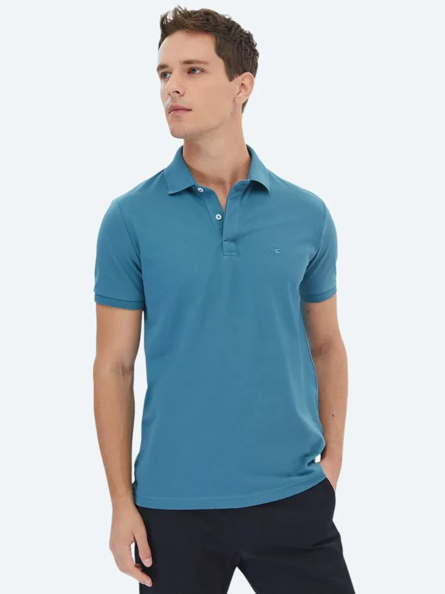 Dark Mint Polo Neck 100% Cotton T-Shirt - 3