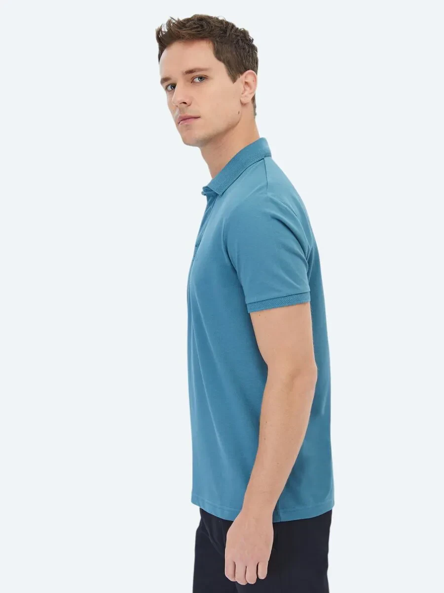 Dark Mint Polo Neck 100% Cotton T-Shirt - 4