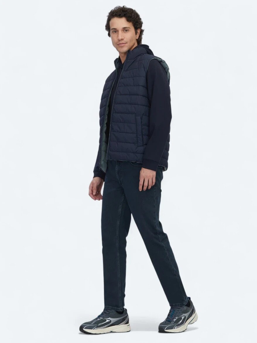 Dark Mint Regular Fit Turtleneck Casual Weaving Puffer Vest - KİP