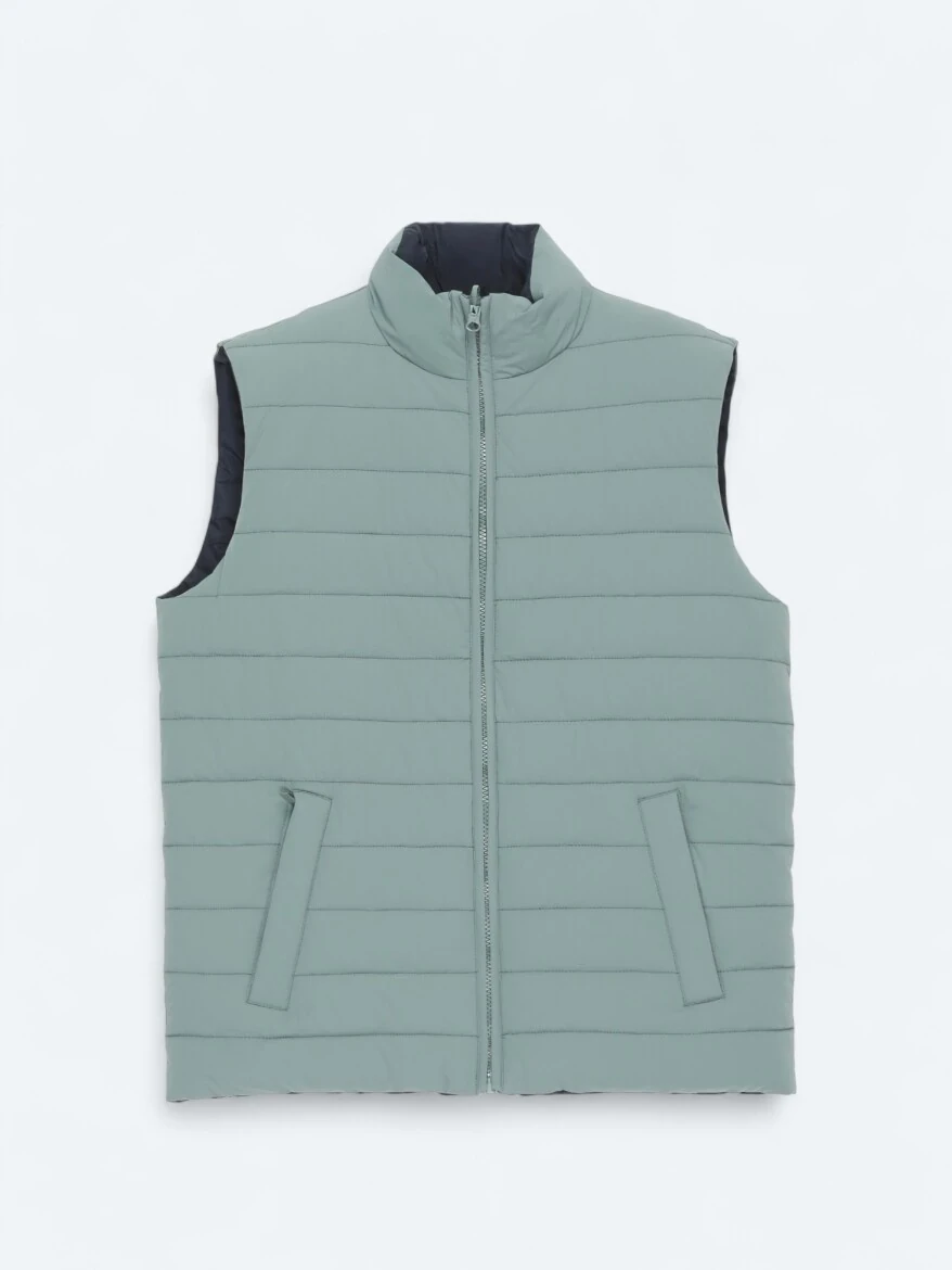Dark Mint Regular Fit Turtleneck Casual Weaving Puffer Vest - 8