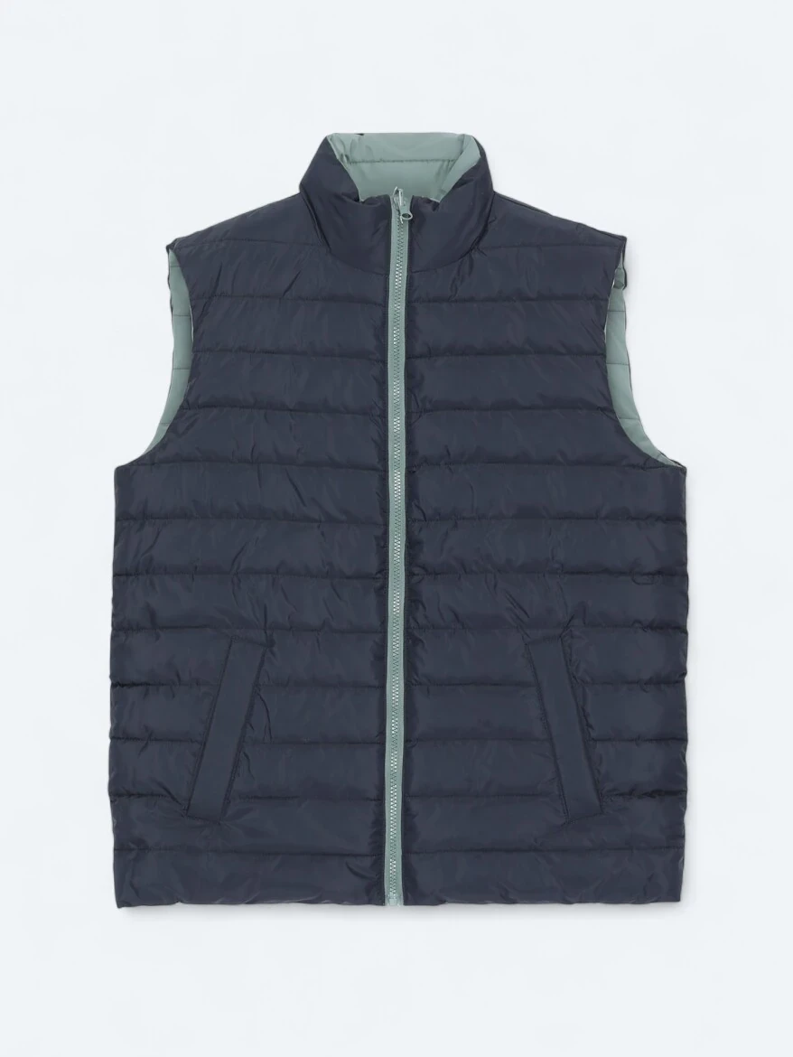 Dark Mint Regular Fit Turtleneck Casual Weaving Puffer Vest - 9