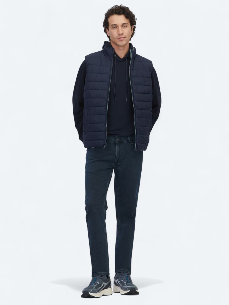 Dark Mint Regular Fit Turtleneck Casual Weaving Puffer Vest - 3