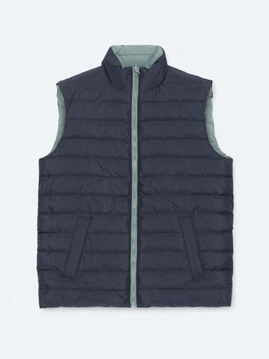 Dark Mint Regular Fit Turtleneck Casual Weaving Puffer Vest - 9