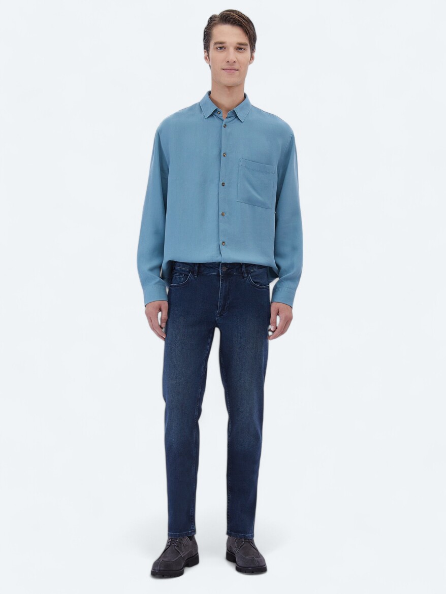 Dark Mint Ribbed Oversize Fit Long Weaving Casual Shirt - 2