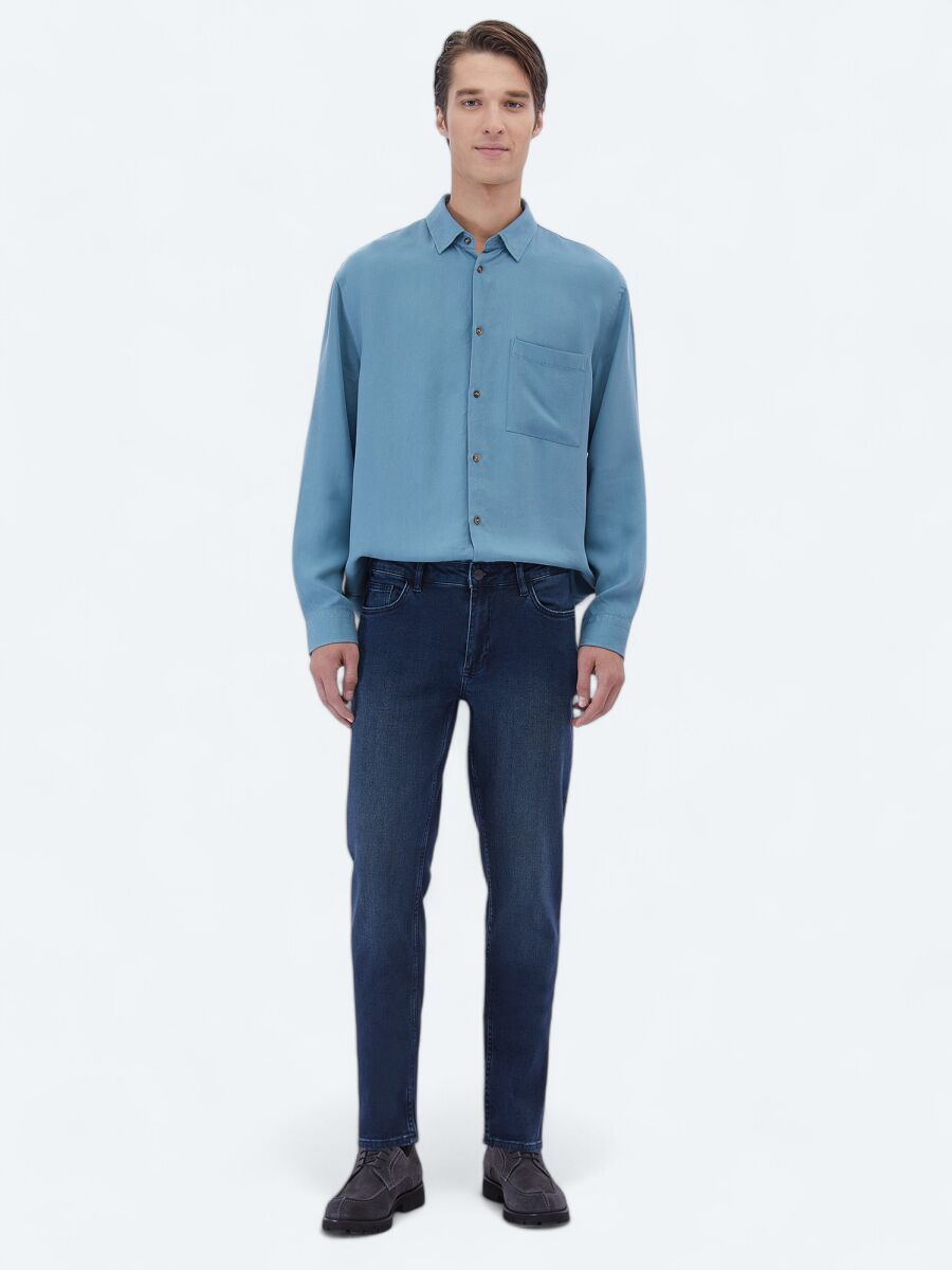 Dark Mint Ribbed Oversize Fit Long Weaving Casual Shirt - 2