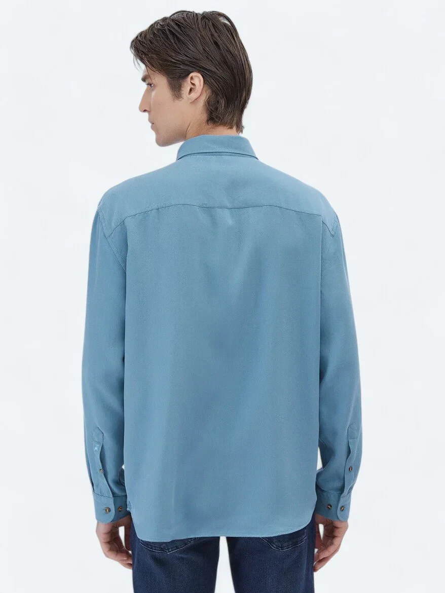 Dark Mint Ribbed Oversize Fit Weaving Casual Shirt - 6