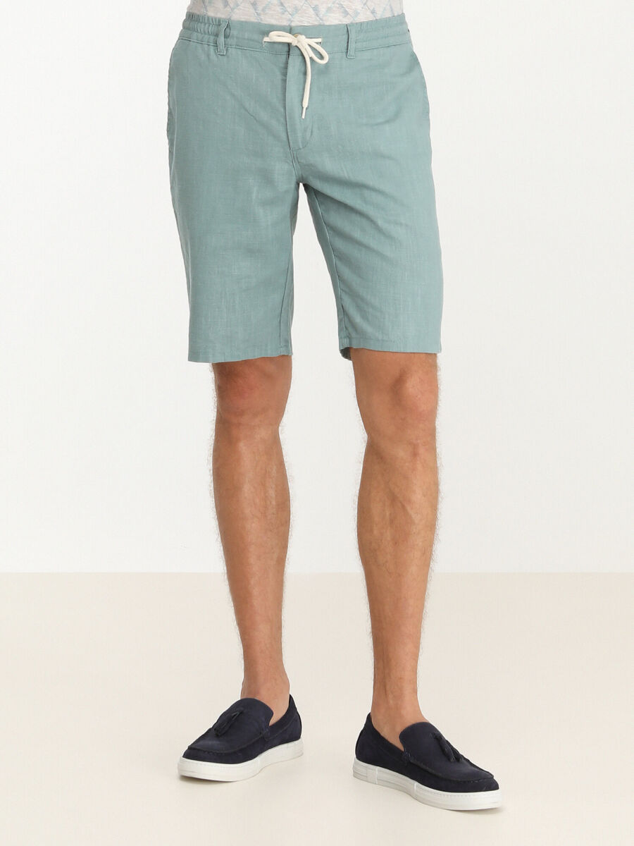 Dark Mint Weaving Slim Fit Casual Bermuda - 1
