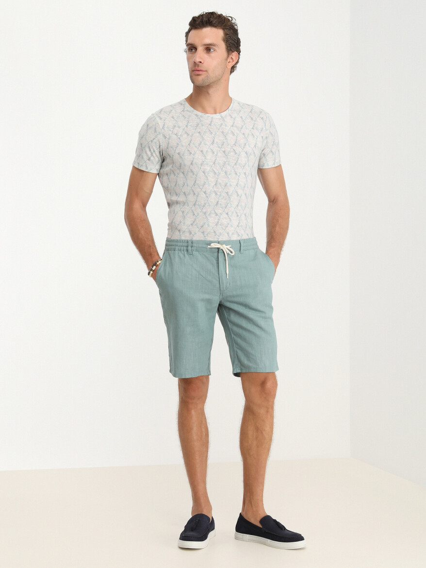 Dark Mint Weaving Slim Fit Casual Bermuda - 2