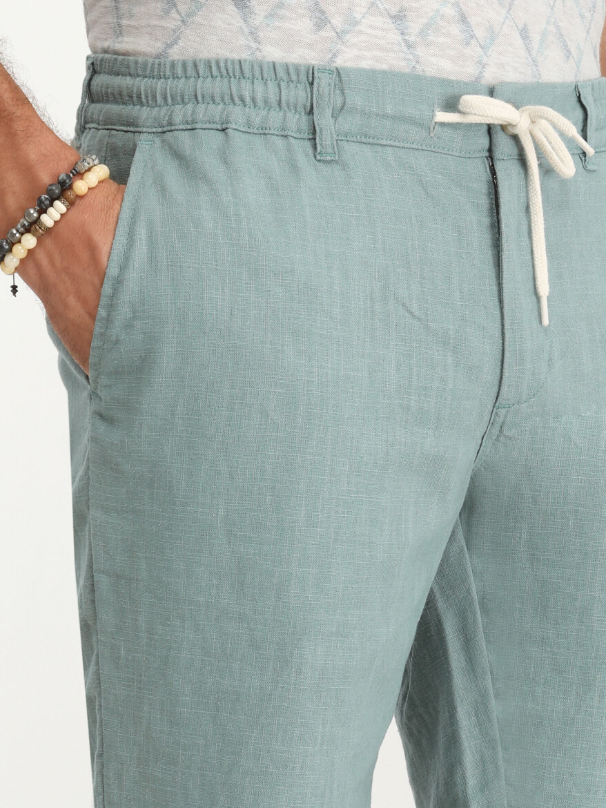 Dark Mint Weaving Slim Fit Casual Bermuda - 3