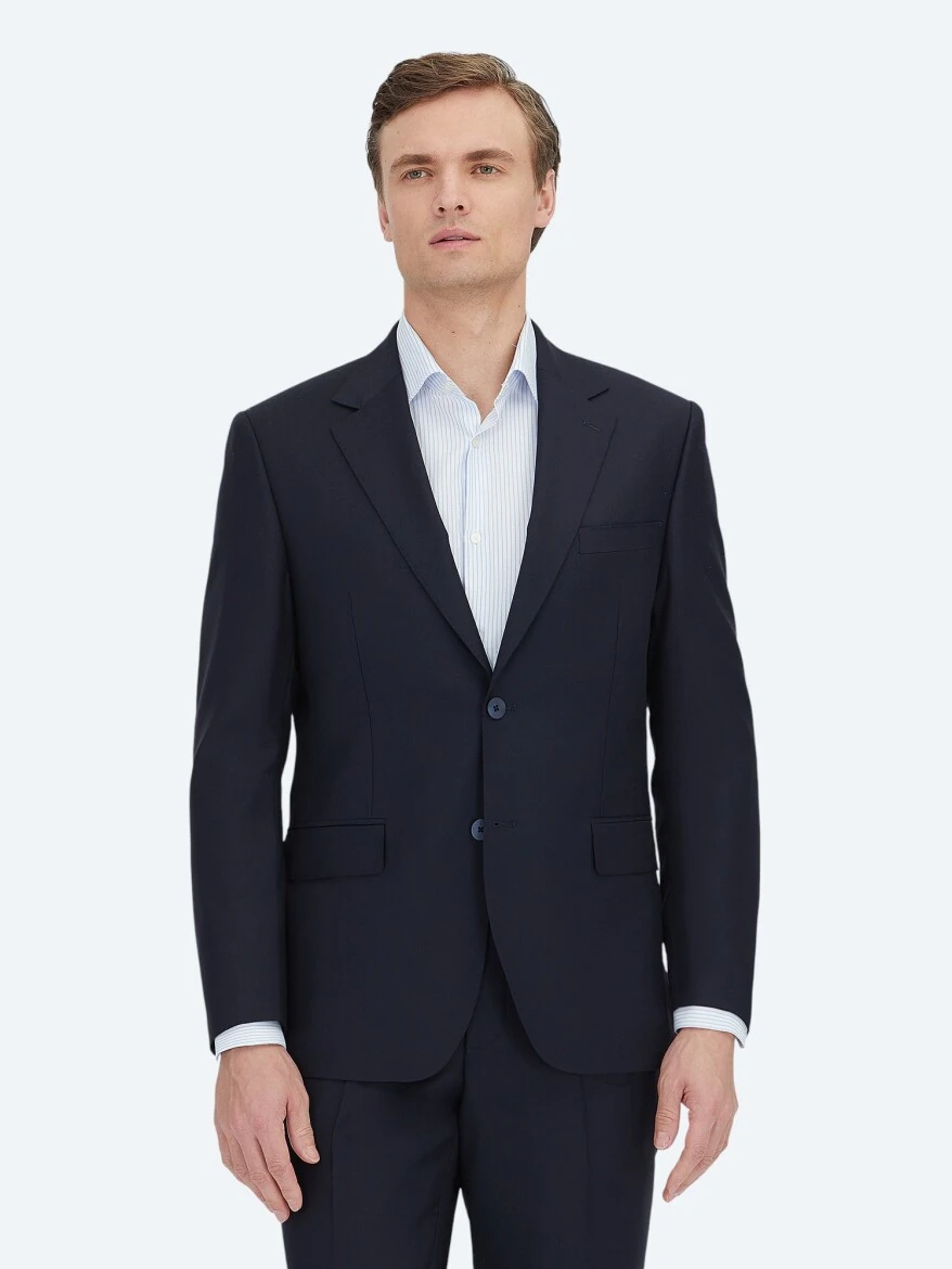 Dark Navyblue Micro Modern Fit 100% Wool Suit - 2