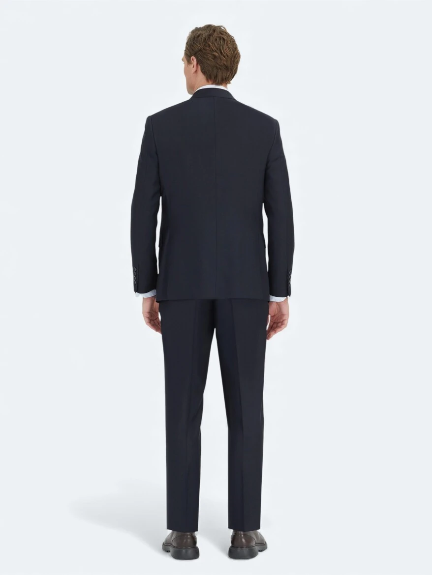 Dark Navyblue Micro Modern Fit 100% Wool Suit - 4