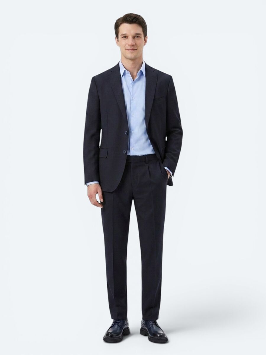 Dark Navyblue Micro Slim Fit 100% Wool Suit - 2