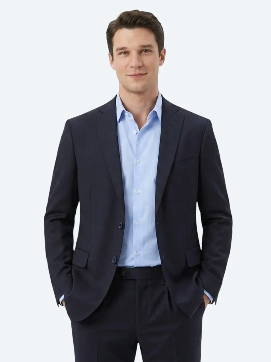 Dark Navyblue Micro Slim Fit 100% Wool Suit - 3