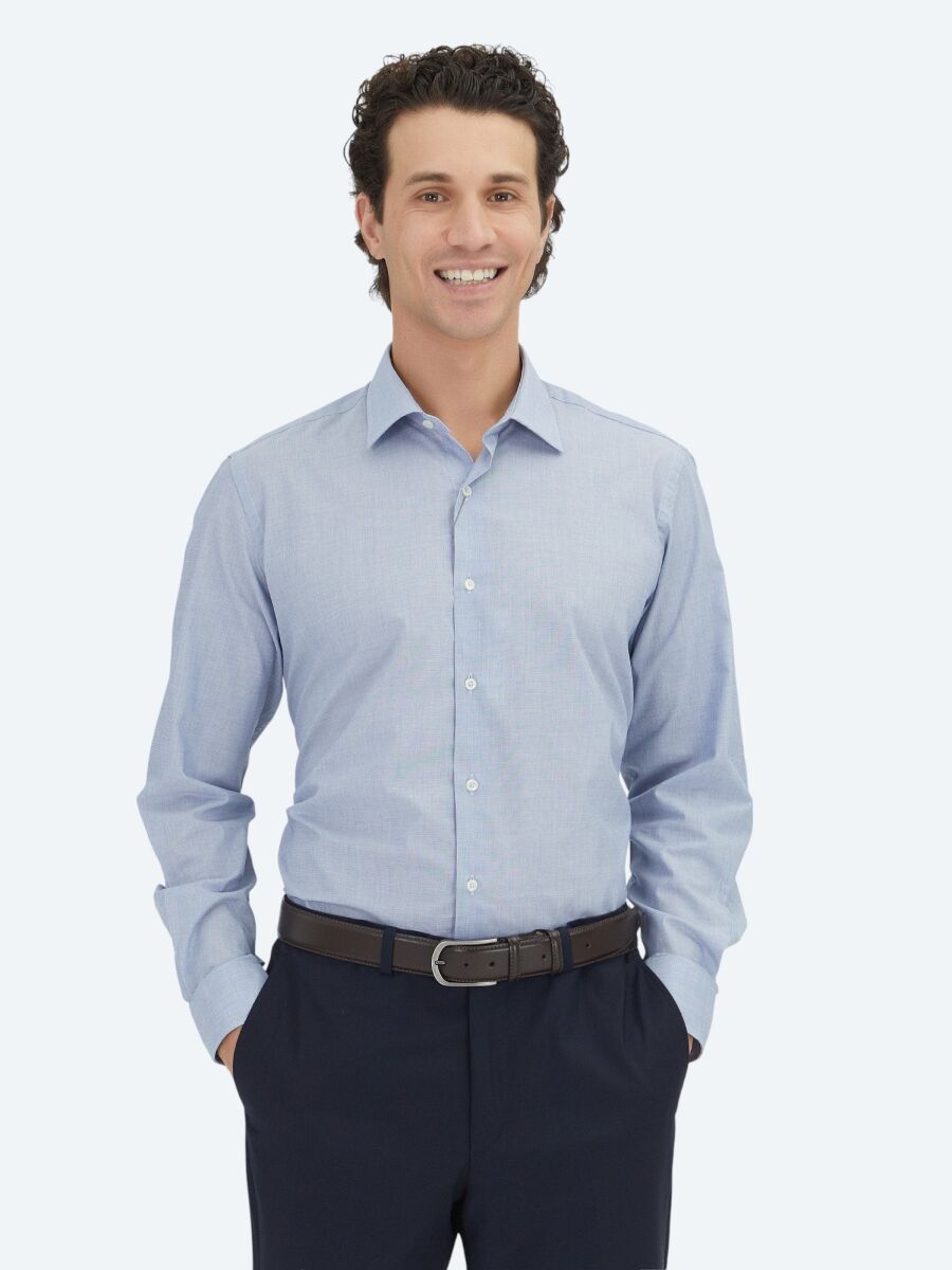 Dark Navyblue Regular Fit Long Weaving Classical Cotton Blended Shirt - 1