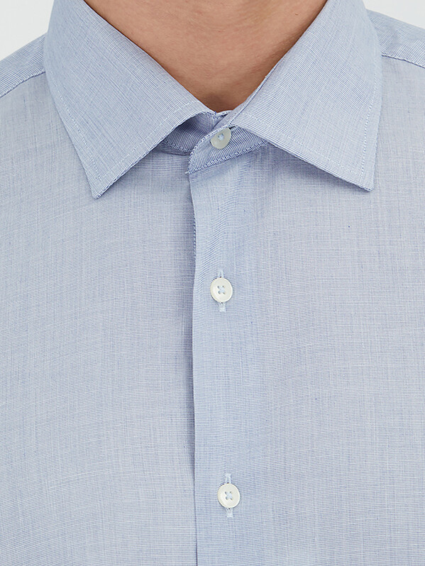 Dark Navyblue Regular Fit Long Weaving Classical Cotton Blended Shirt - 3