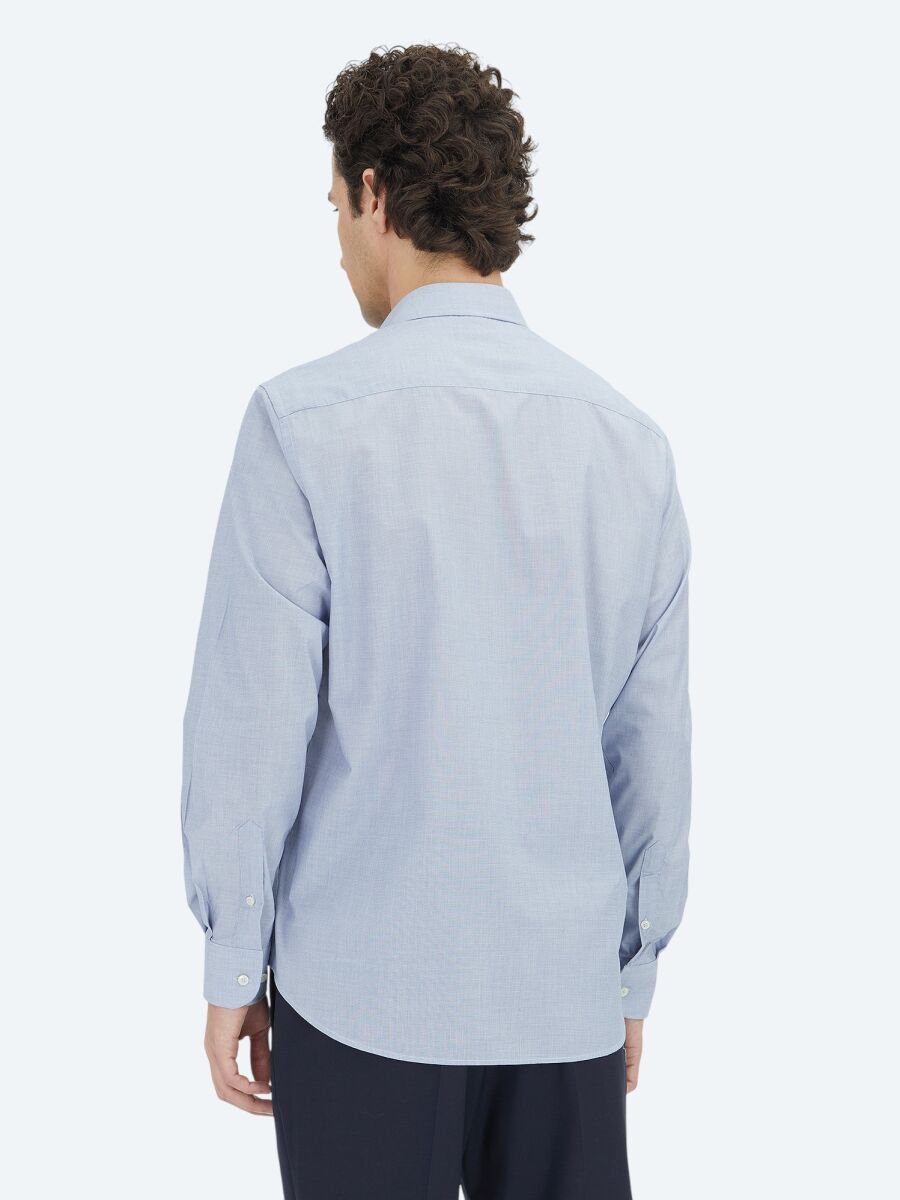 Dark Navyblue Regular Fit Long Weaving Classical Cotton Blended Shirt - 5