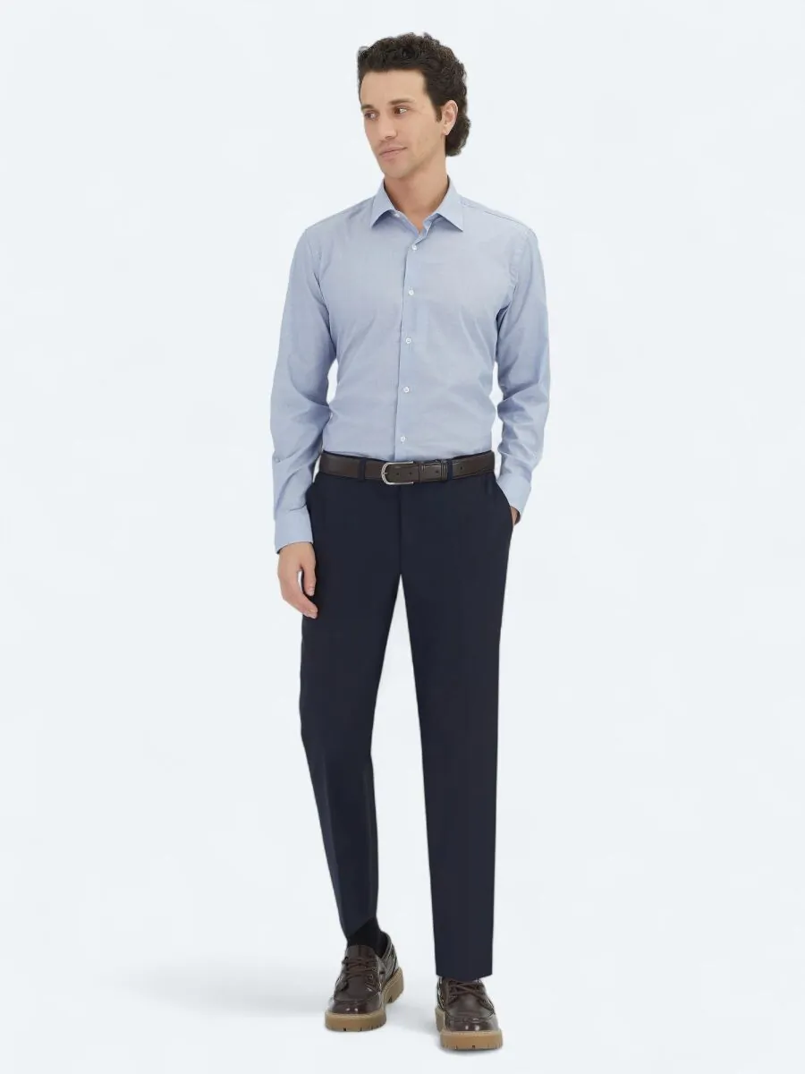 Dark Navyblue Regular Fit Weaving Classical Cotton Blended Shirt - 2