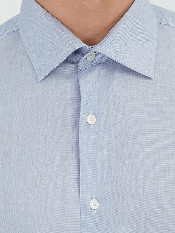 Dark Navyblue Regular Fit Weaving Classical Cotton Blended Shirt - 3