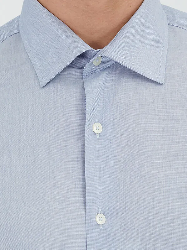 Dark Navyblue Regular Fit Weaving Classical Cotton Blended Shirt - 3