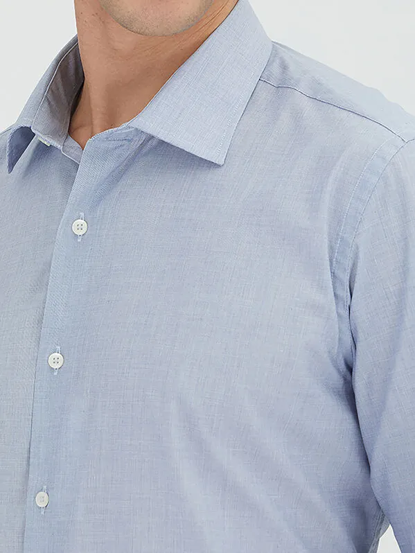 Dark Navyblue Regular Fit Weaving Classical Cotton Blended Shirt - 4