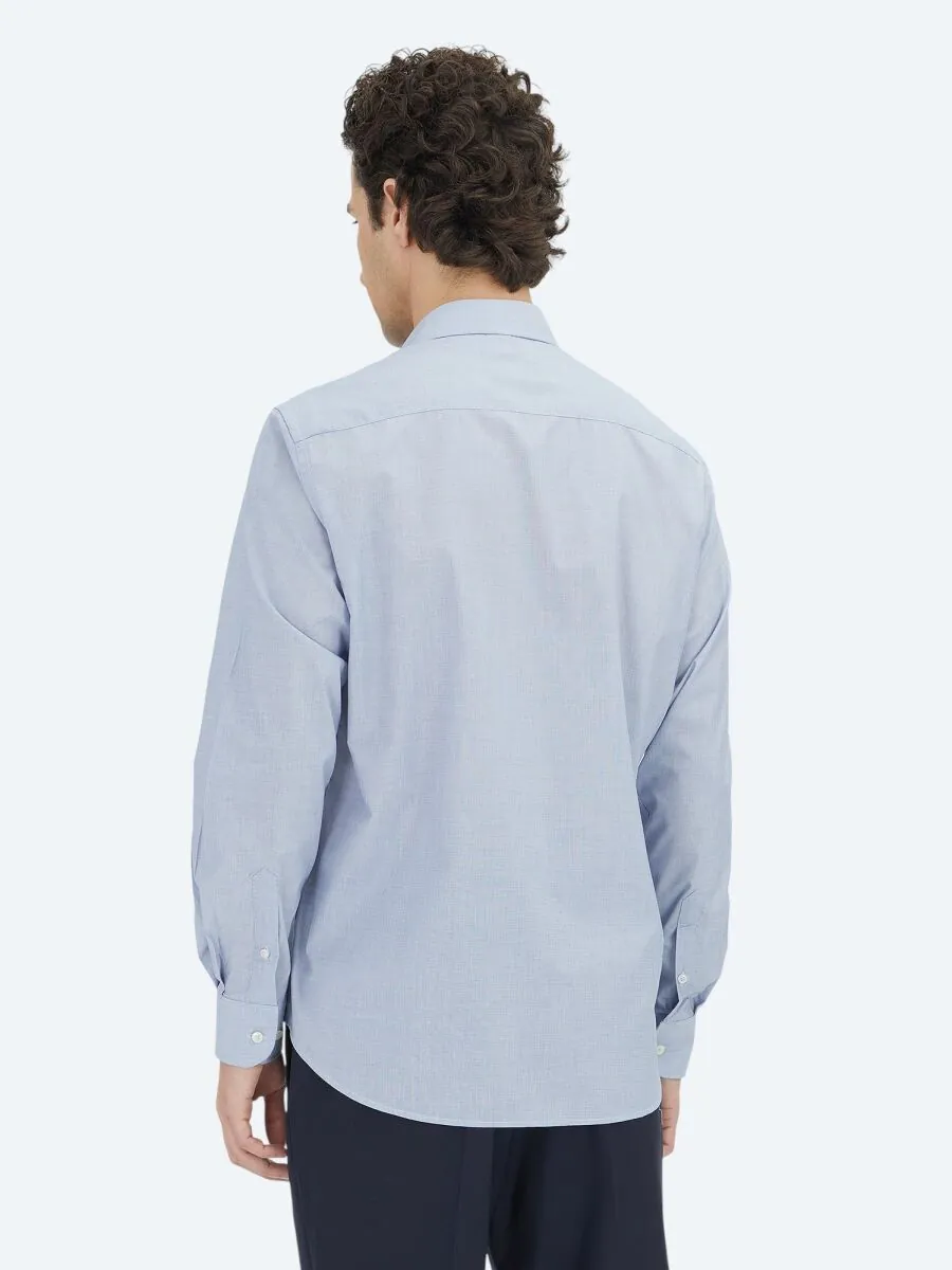 Dark Navyblue Regular Fit Weaving Classical Cotton Blended Shirt - 5