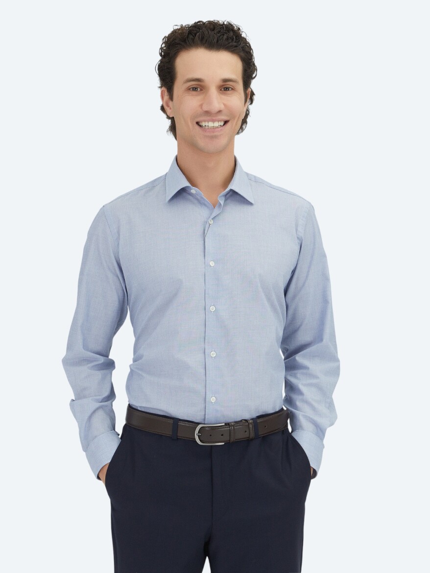 Dark Navyblue Regular Fit Weaving Classical Cotton Blended Shirt 