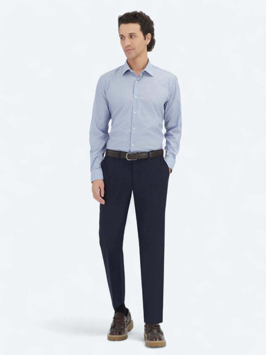 Dark Navyblue Regular Fit Weaving Classical Cotton Blended Shirt - 2