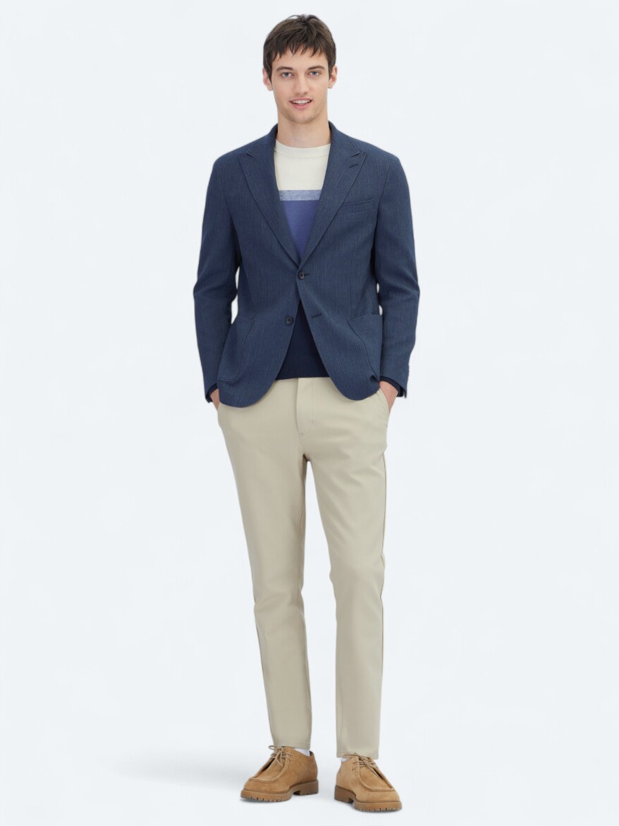 Dark Navyblue Striped Modern Fit Jacket - 2