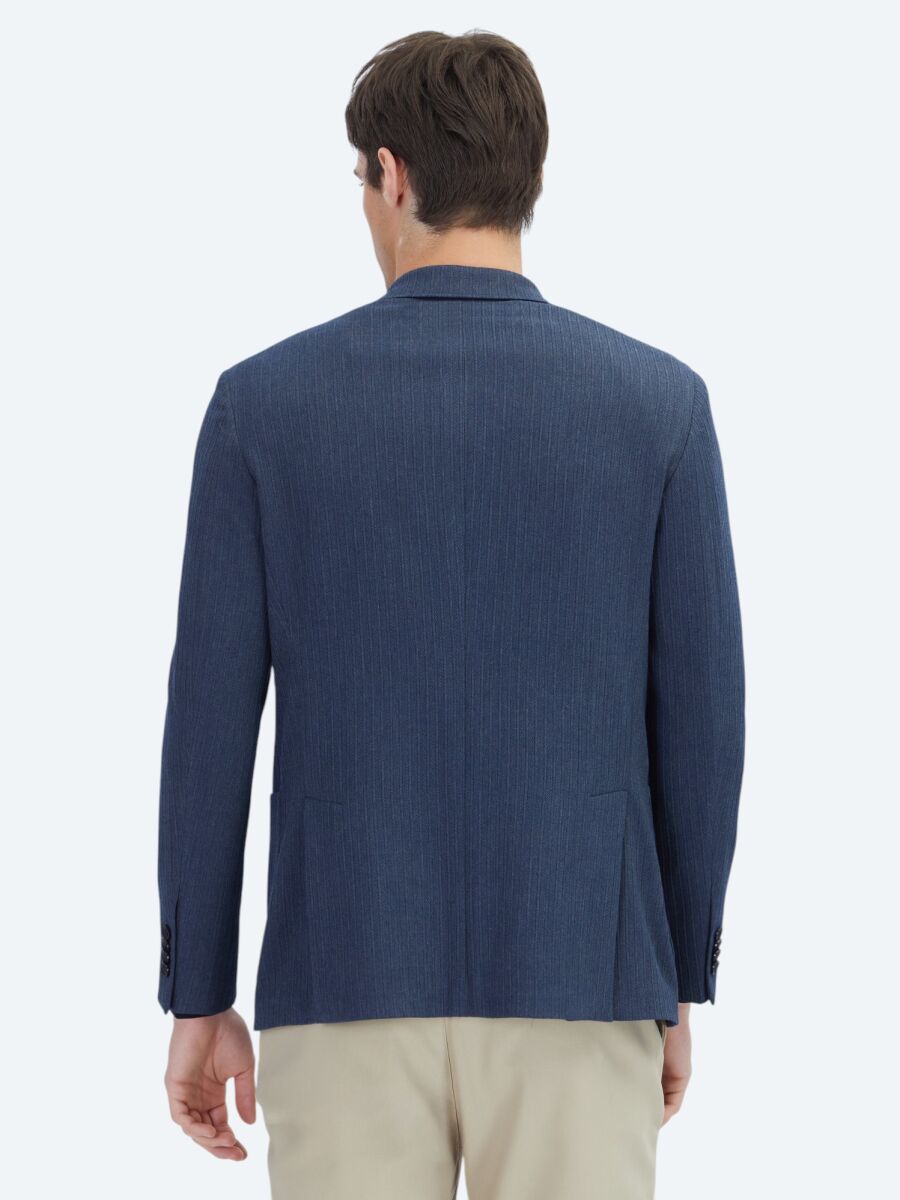 Dark Navyblue Striped Modern Fit Jacket - 6
