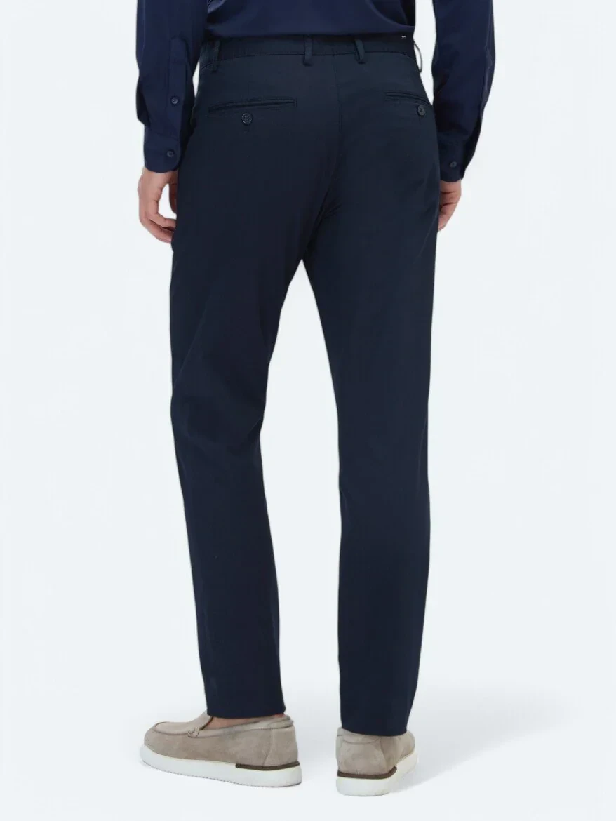 Dark Navyblue Weaving Regular Fit Casual Cotton Blended Trousers 