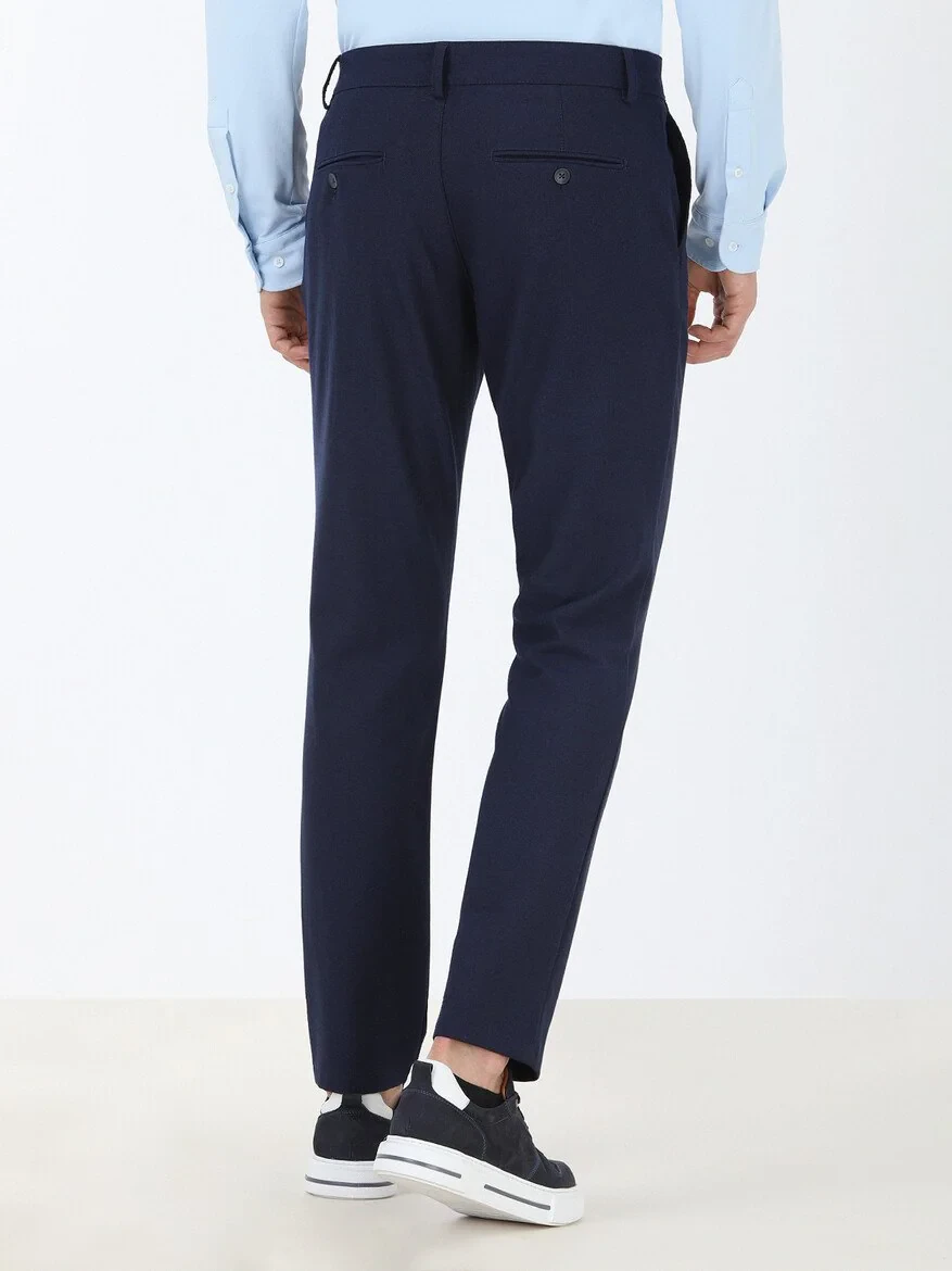 Dark Navyblue Weaving Slim Fit Casual Trousers - 4