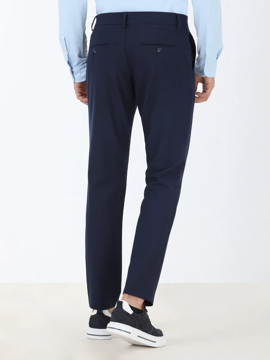 Dark Navyblue Weaving Slim Fit Casual Trousers - 4