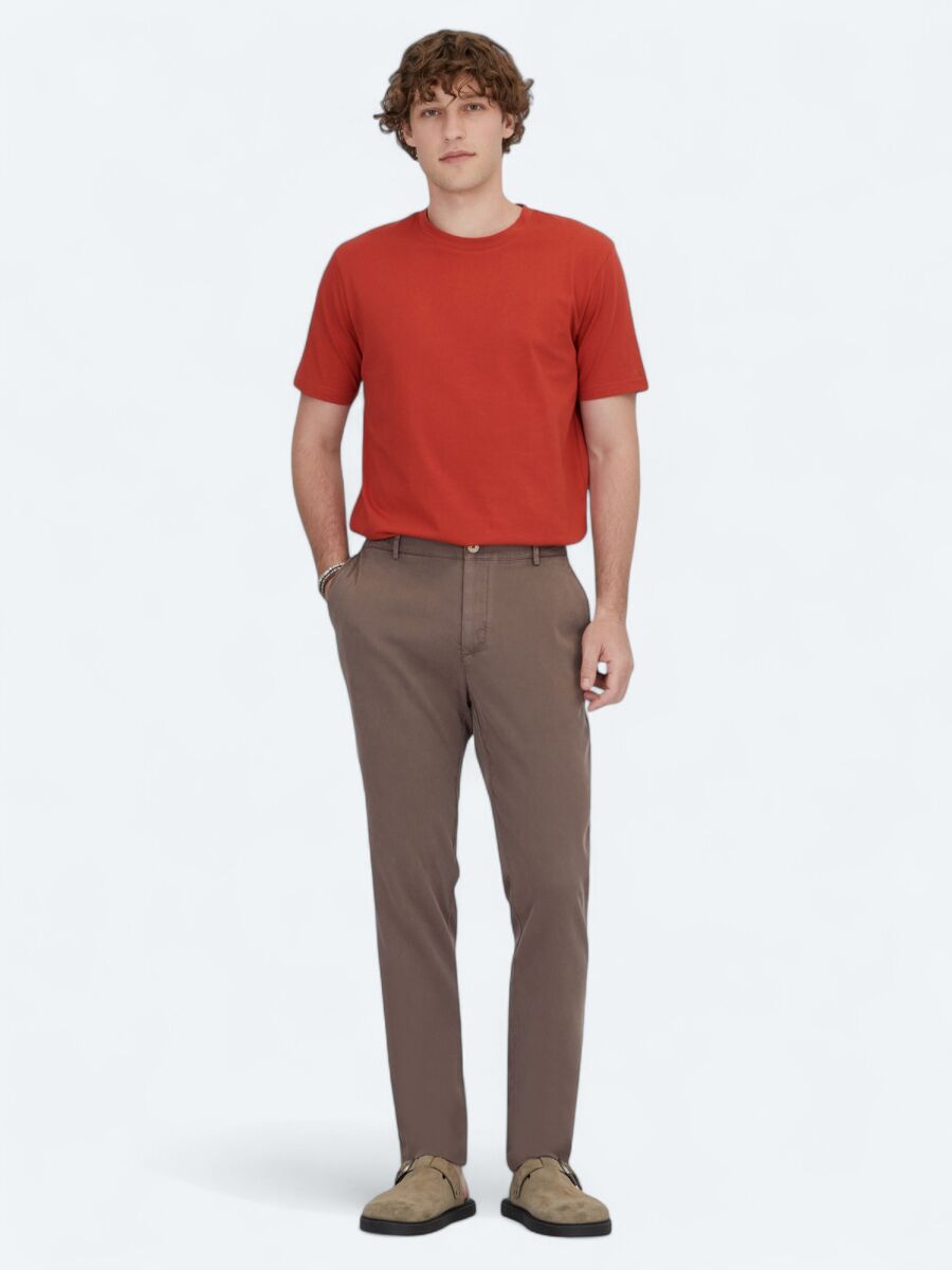 Dark Orange Crew Neck 100% Cotton T-Shirt - 2