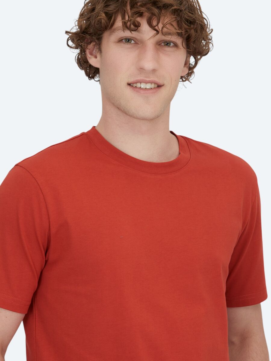 Dark Orange Crew Neck 100% Cotton T-Shirt - 3