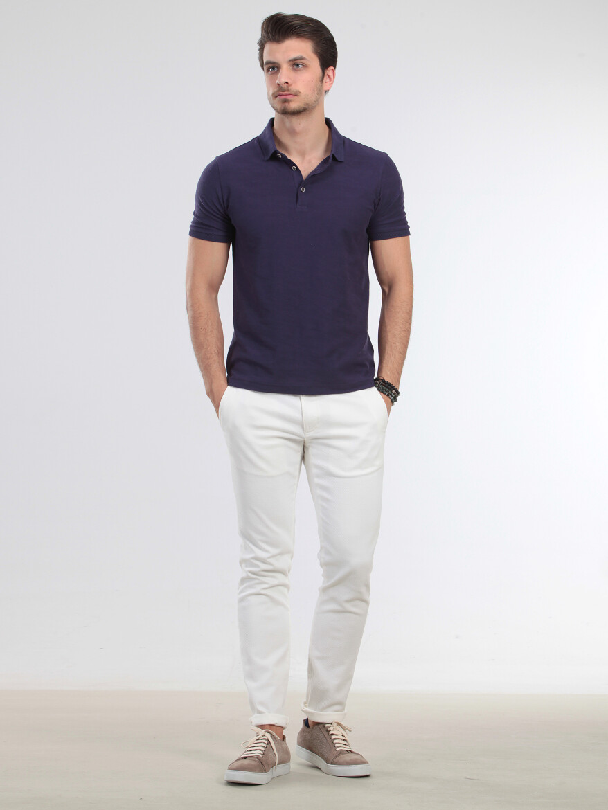 Dark Purple Jacquard Polo Neck 100% Cotton T-Shirt - 1