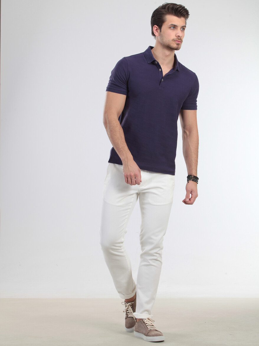 Dark Purple Jacquard Polo Neck 100% Cotton T-Shirt - 2