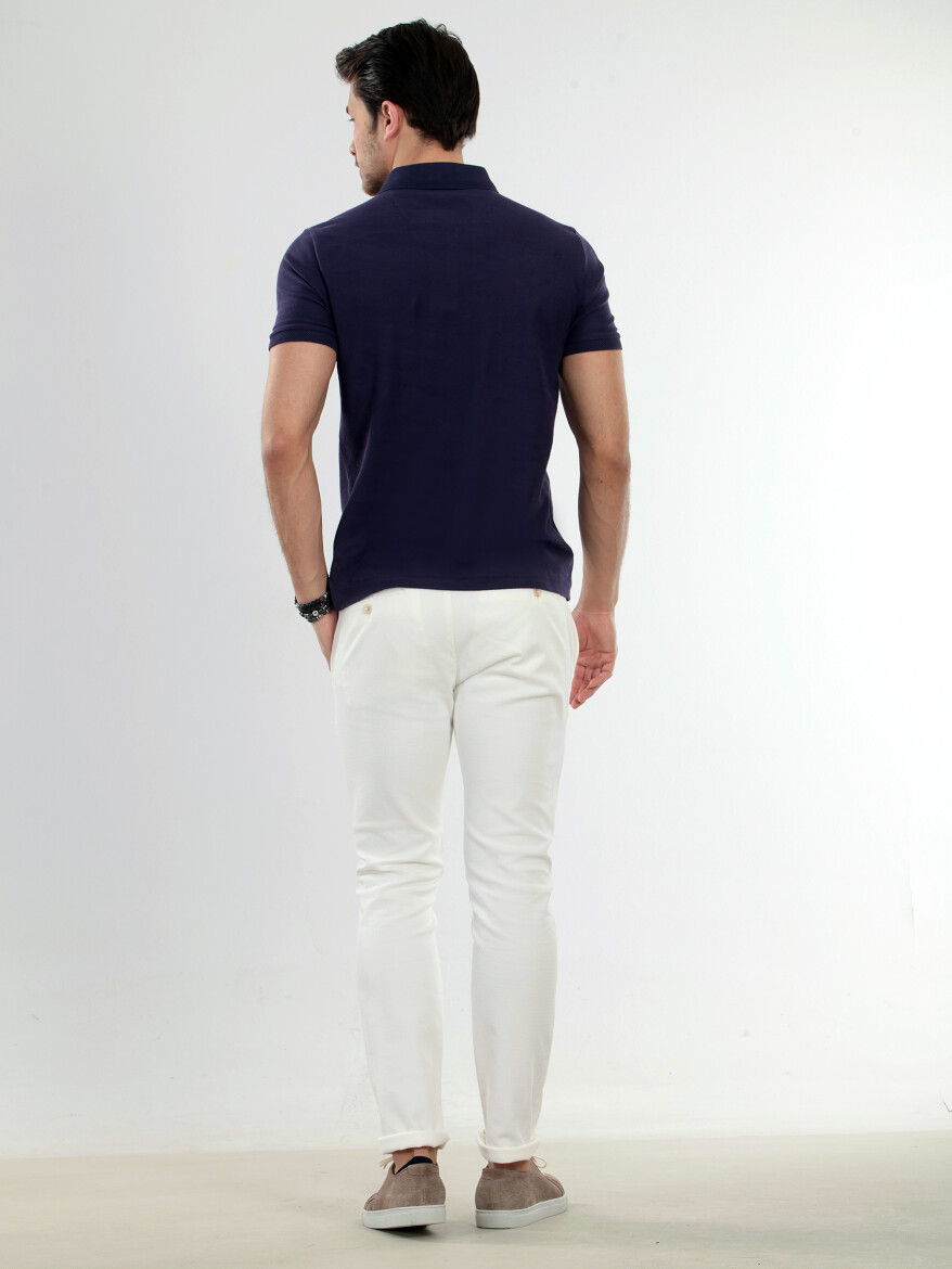 Dark Purple Jacquard Polo Neck 100% Cotton T-Shirt - 3